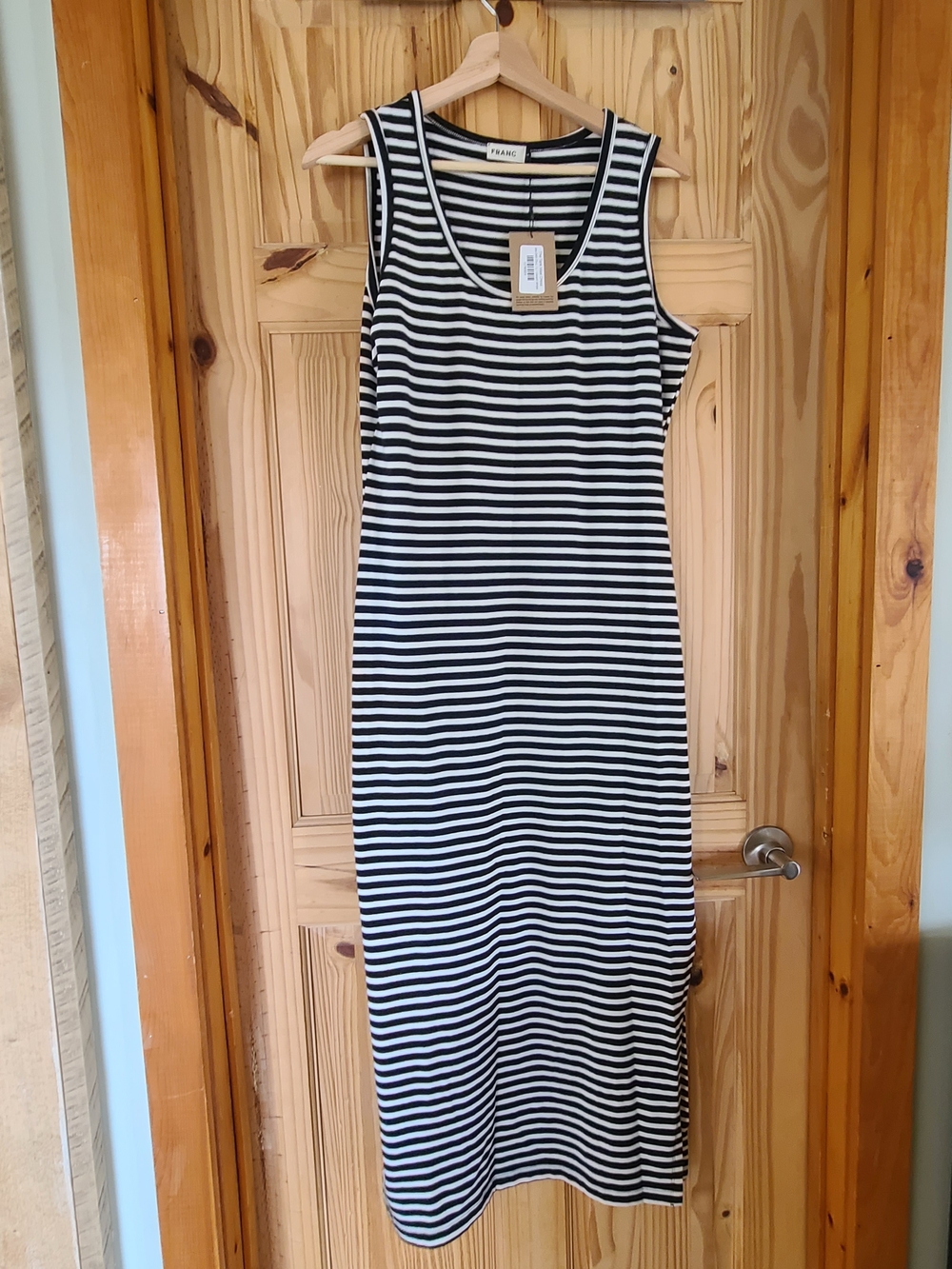 Sleeveless Black and White Striped Maxi Dress